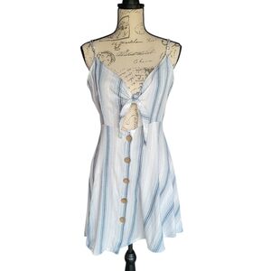 Ron Jon Surf Shop Blue Stripe Tie Front Button Beach Dress L